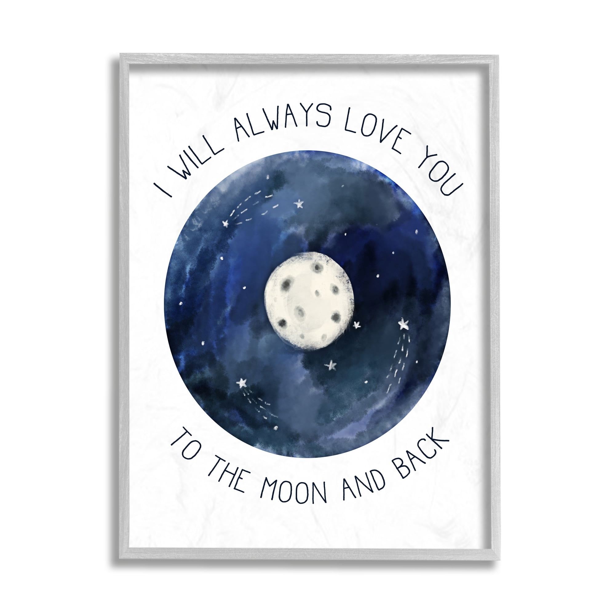 Stupell Industries Moon and Back Romantic Phrase Night Constellation Gray Framed by Daphne Polselli