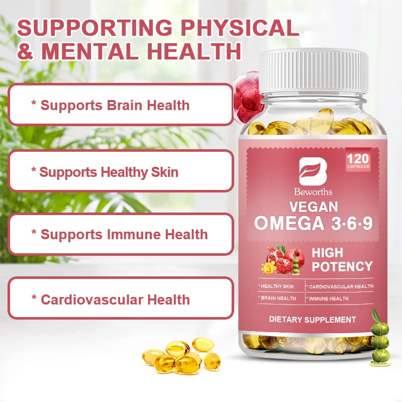 Triple Omega 3 6 9, Flaxseed, Safflower, & Olive Oils, Healthy Heart Support, Fish Free Omega 3 Supplement, 120 Count 2 Pack