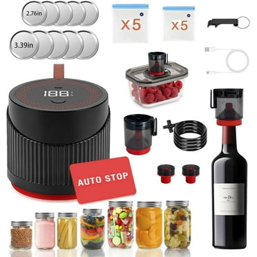 Hoofun Electric Mason Jars Vacuum Sealer, Fully Automatic 4 in 1 Feature Suitable for Vacuum Bag, Wine Bottle, Wide and Regular Mouth Mason Jar Lids, Vacuum Container Food Seal Storage