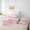 thumbnail image 5 of Homewish Cartoon Groovy Floral Bedding Comforter Set 7pcs, Kawaii Daisy Flower Queen Bedding Sets, Girly Pink Buffalo Plaid Reversible Queen Sheet Sets, Luxury Bedroom Decor, 5 of 7
