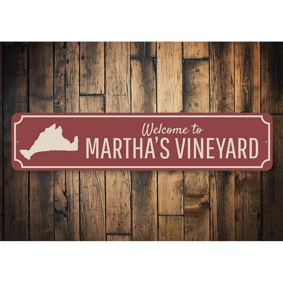 Marthas Vineyard Welcome Novelty Sign, Metal Wall Decor - 4x18 inches