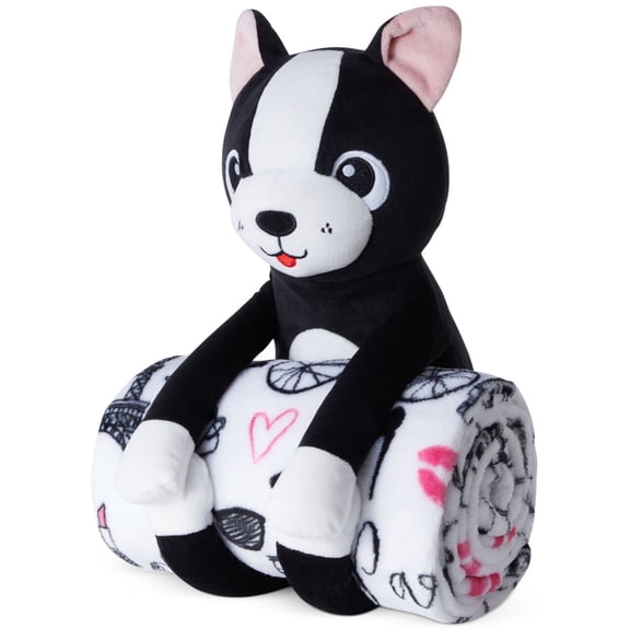 Olivia & Finn Frenchie Throw and Friend Bedding, White/Pink, 70X52