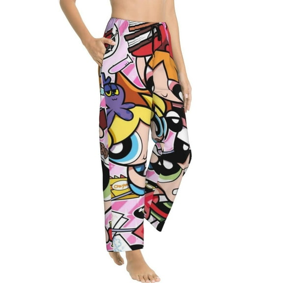Womens Powerpuff Girls Pajama Pants Sleepwear Pajamas Vacation Sleep Pant With Pockets