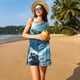 thumbnail image 3 of Easygdp Ice Blue Ocean Cute Dolphin A para Vestido Transpirable de Mujer, Vestido Suelto de Manga Corta con Pliegues y Bolsillos para el Verano, 3 of 7