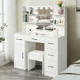 thumbnail image 3 of Caulitar Large Makeup Vanity Set with LED Lighted Mirror Dressing Table with 5 Drawer & Stool for Bedroom, Whtie, 3 of 9