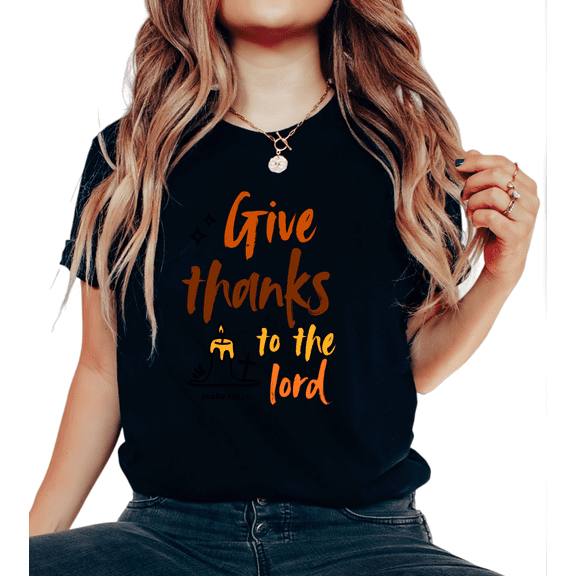 Women's "Give Thanks To The Lord" Psalm-Inspired Calligraphy Graphic T Shirt Casual Short Sleeve Round Neck Black S-5XL