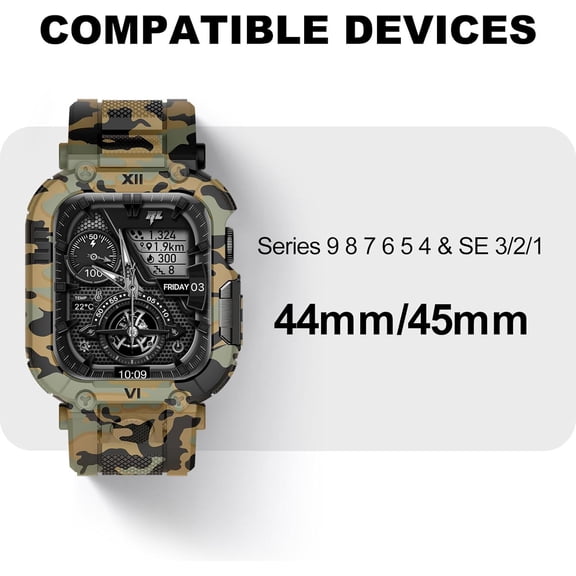 YUYAN-Rugged Shockproof Sport Band for Men, Compatible with Apple Watch Ultra 3/2/1 (49mm) & Series 11 10 9 8 7 6 5 4 & SE 3/2/1 (46mm/45mm/44mm), with Protective Metal Bumper Case