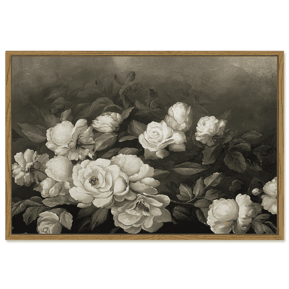 Drsoum Framed 24x36in Floral Canvas Wall Art Vintage Classical Painting Retro Flower Room Decor for Dining Room Bedroom Hallway - Natural Framed