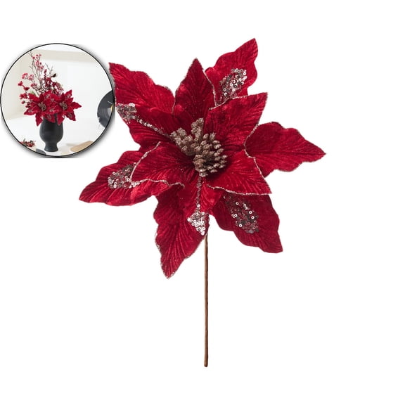 VQPeo Red Cloth Christmas Flowers, Artificial Poinsettia Vase, Holiday Floral Arrangement for Festive Table Centerpieces