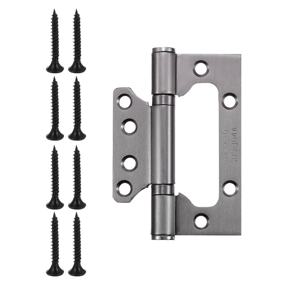 2Pcs 4x3 Inch Door Hinges Non-Mortise No Noise Stainless Steel Bifold Door Hinges with Screws Brushed, Grey