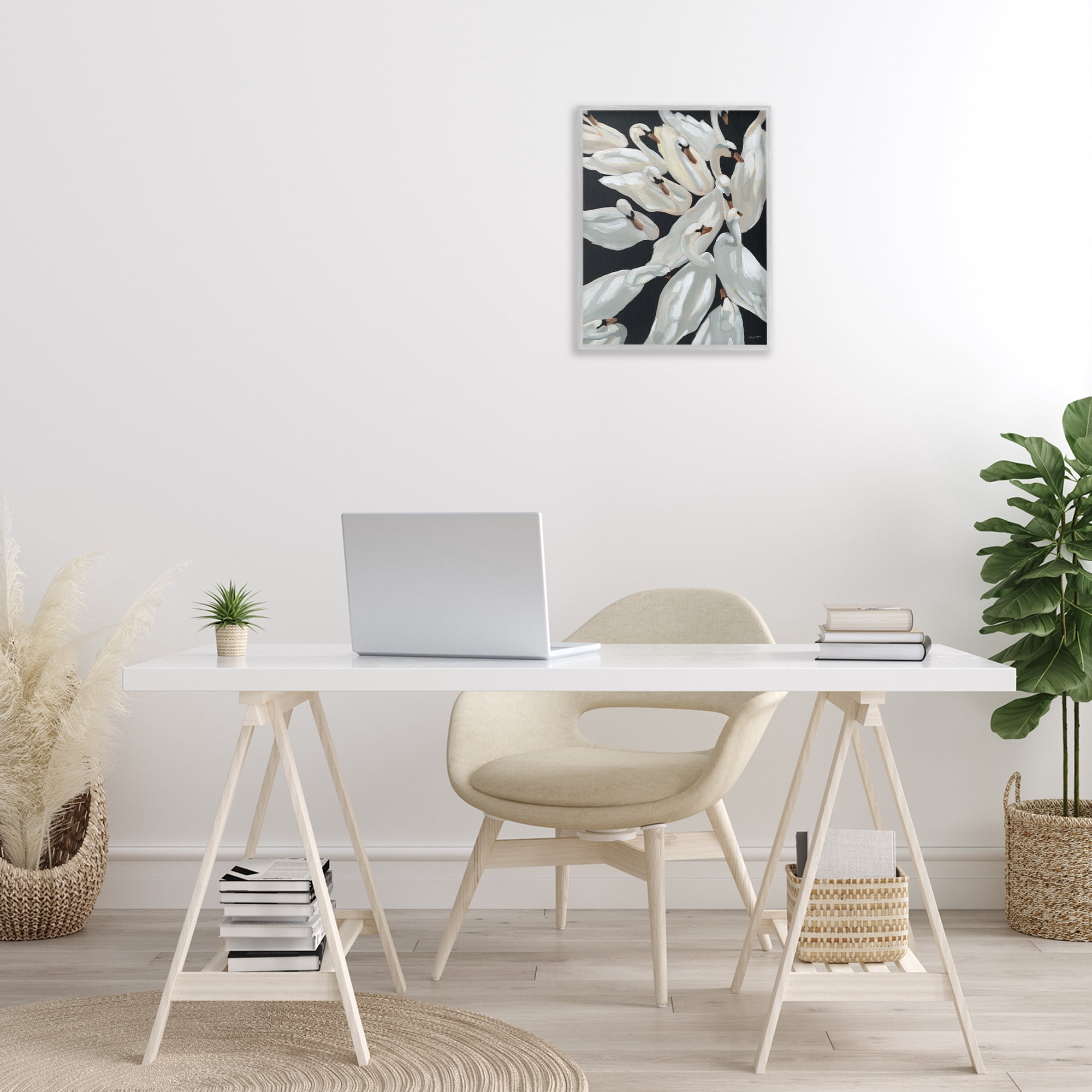 Stupell Industries Gathered Swans Swimming Animals & Insects Painting Gray Framed Art Print Wall Art, 16 x 20