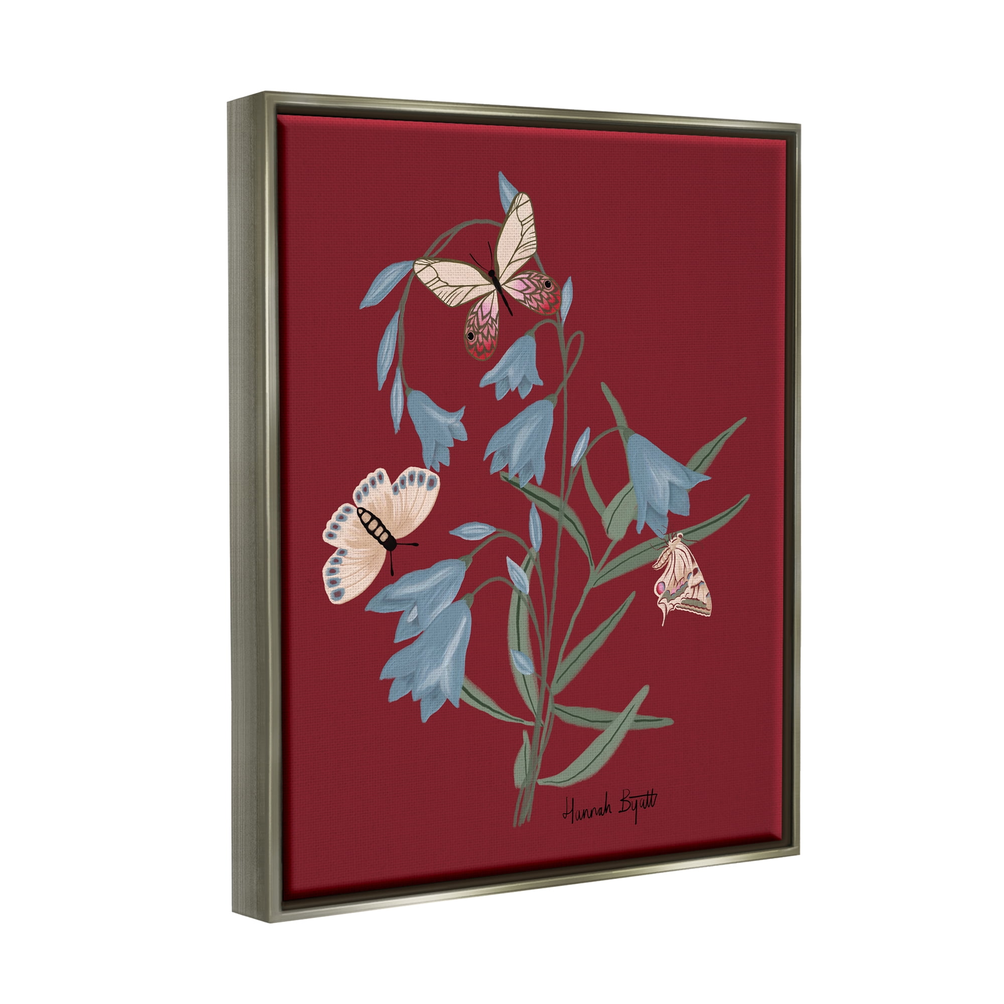 Stupell Industries Butterflies & Flower Sprigs Animals & Insects Painting Gray Floater Framed Art Print Wall Art, 25 x 31
