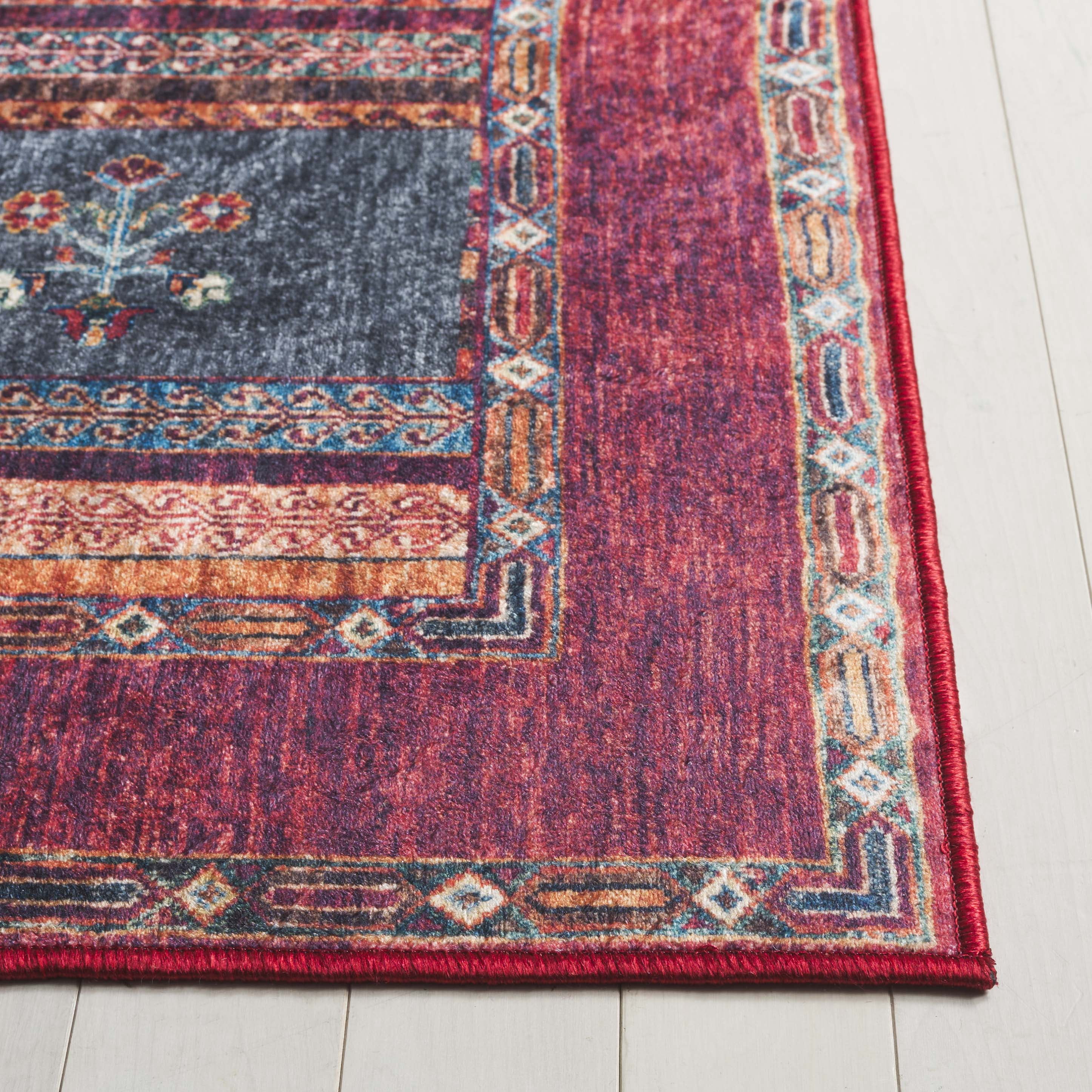 SAFAVIEH Orlando Kaeden Striped Machine Washable Area Rug, Rust/Blue, 8' x 10'