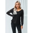 thumbnail image 4 of Women's Black Sheer Stripe V-Neck Top, 4 of 15