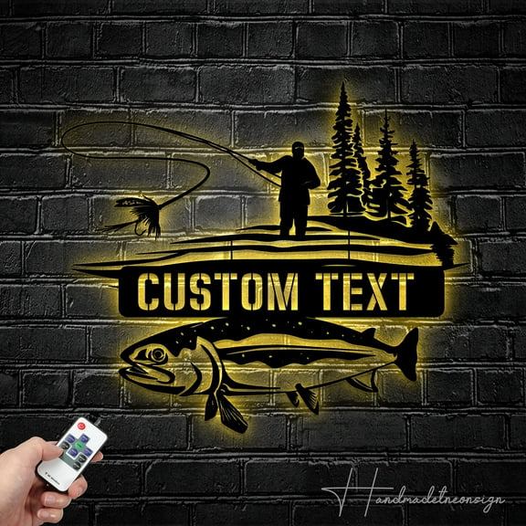 Handmadetneonsign Custom Fishing Metal Wall Art LED Light - Personalized Fisher Name Led Sign Home Decor