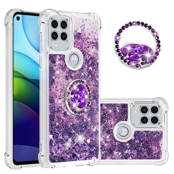 Funda para Motorola Moto G Stylus 2021 5G con Brillo Líquido Flotante, Purpurina, Parachoques y Anillo Giratorio Soporte