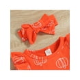 thumbnail image 5 of 2Pcs Baby Girl Halloween Outfit, Pumpkin Print Ruffle Long Sleeve Jumpsuit + Hairband Set for Infants, 5 of 9