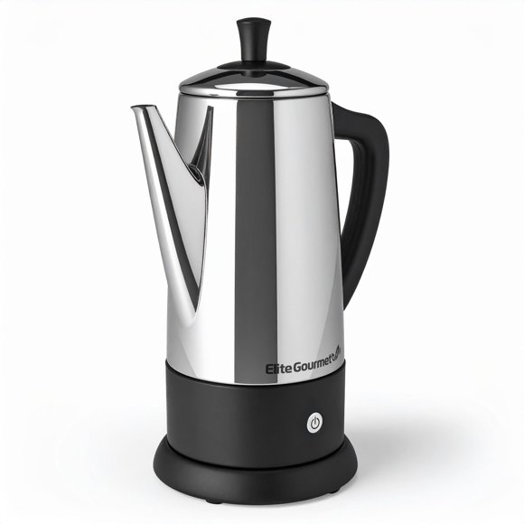 Elite Gourmet 12-Cup Electric Coffee Percolator, Dishwasher Safe Stainless-Steel Filter, Lid & Tube, Keep Warm, 360° Swivel Base Cord-less Serving, Sta