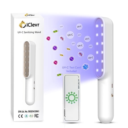 iClevr UV Light Sanitizer Wand - UVC Sterilizer Ultraviolet Sanitizing Rechargeable - UVC Test Included - USA Seller
