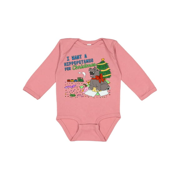 Inktastic I Want a Hippopotamus For Christmas Boys or Girls Long Sleeve Baby Bodysuit