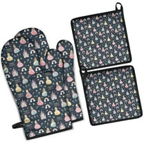 Little Princess Castle Pattern Kitchen Oven Mitt and Pot Holder Sets 2 Pcs for Baking, Cooking and Grilling, Heat Resistant Up To 392 °F