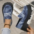 thumbnail image 4 of Xfvqtps Womens Denim Loafers Rhinestone Decor Slip on Shoes Chunky Sole Casual Comfort Fashion Footwear Dark Blue, 4 of 5