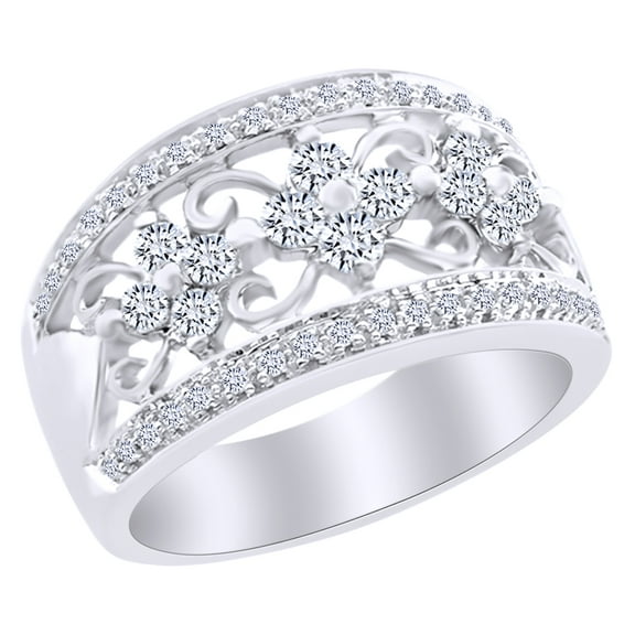AFFY White Natural Diamond Wide Anniversary Band Ring in 14k White Gold