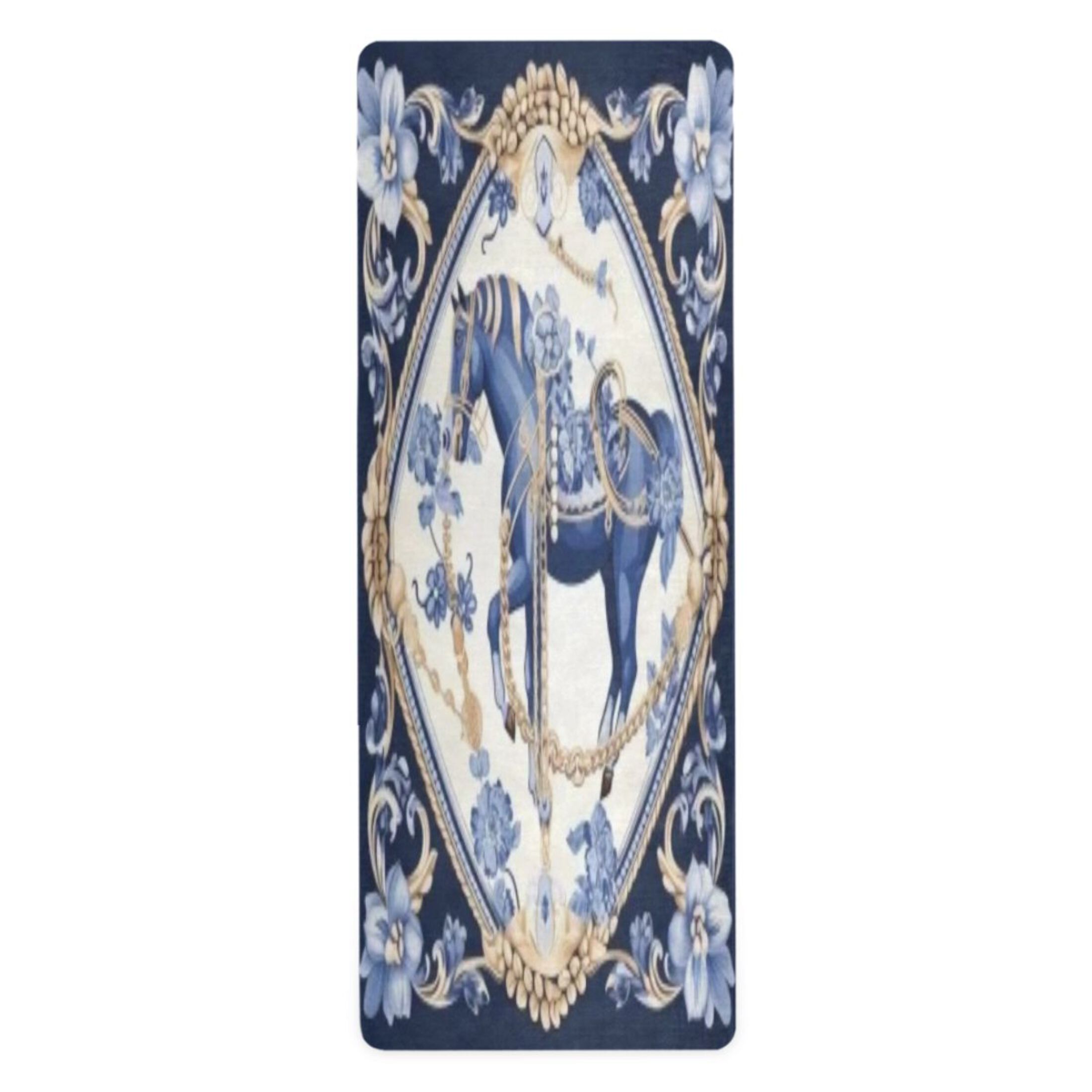 BZSMCE Yoga Mat Women Fitness Mat Ornate Blue Horse in A Floral Frame Pattern