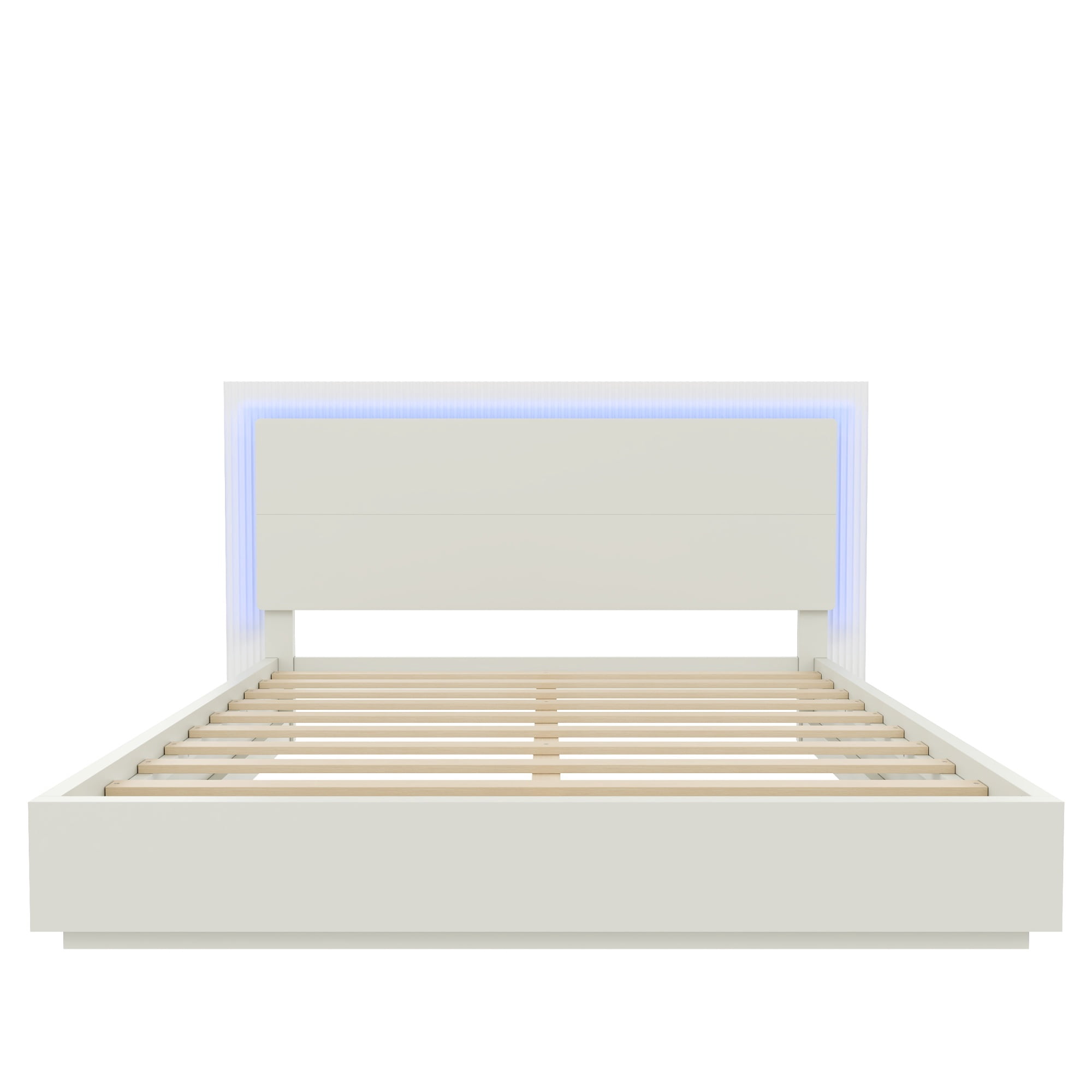 Euroco Wood King Size Platform Bed with LED Light Headboard, No Box Spring Needed, White