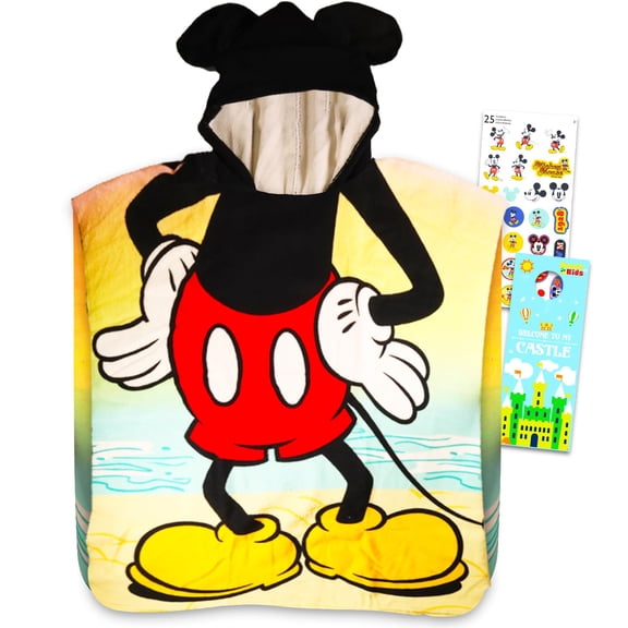 Mickey Mouse Hooded Towel Set for Boys - Bundle with Disney Hooded Bath Towel with Stickers and More | Mickey Mouse Bathroom Set for Kids