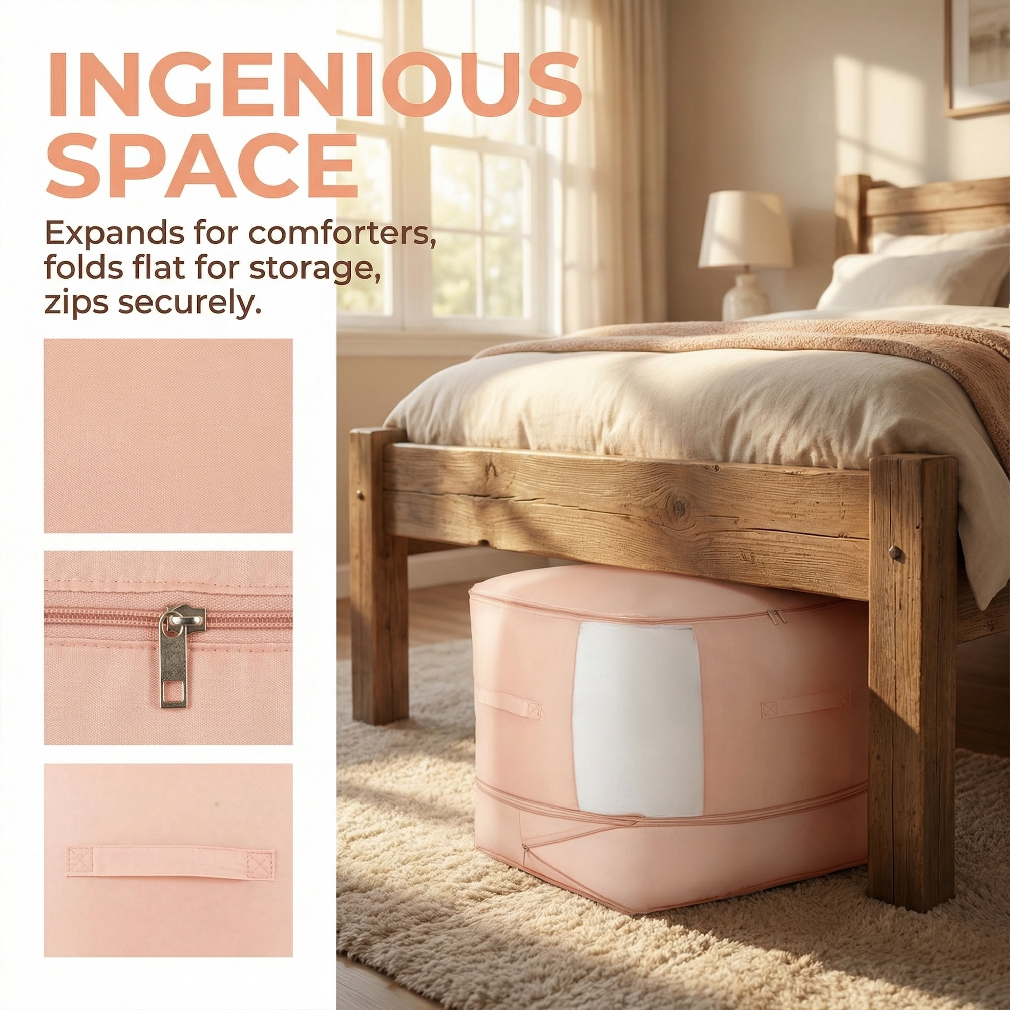 Unique Bargains Foldable Storage Bag for Organizing Bedroom Pink 21.3"x16.5"x23.6"