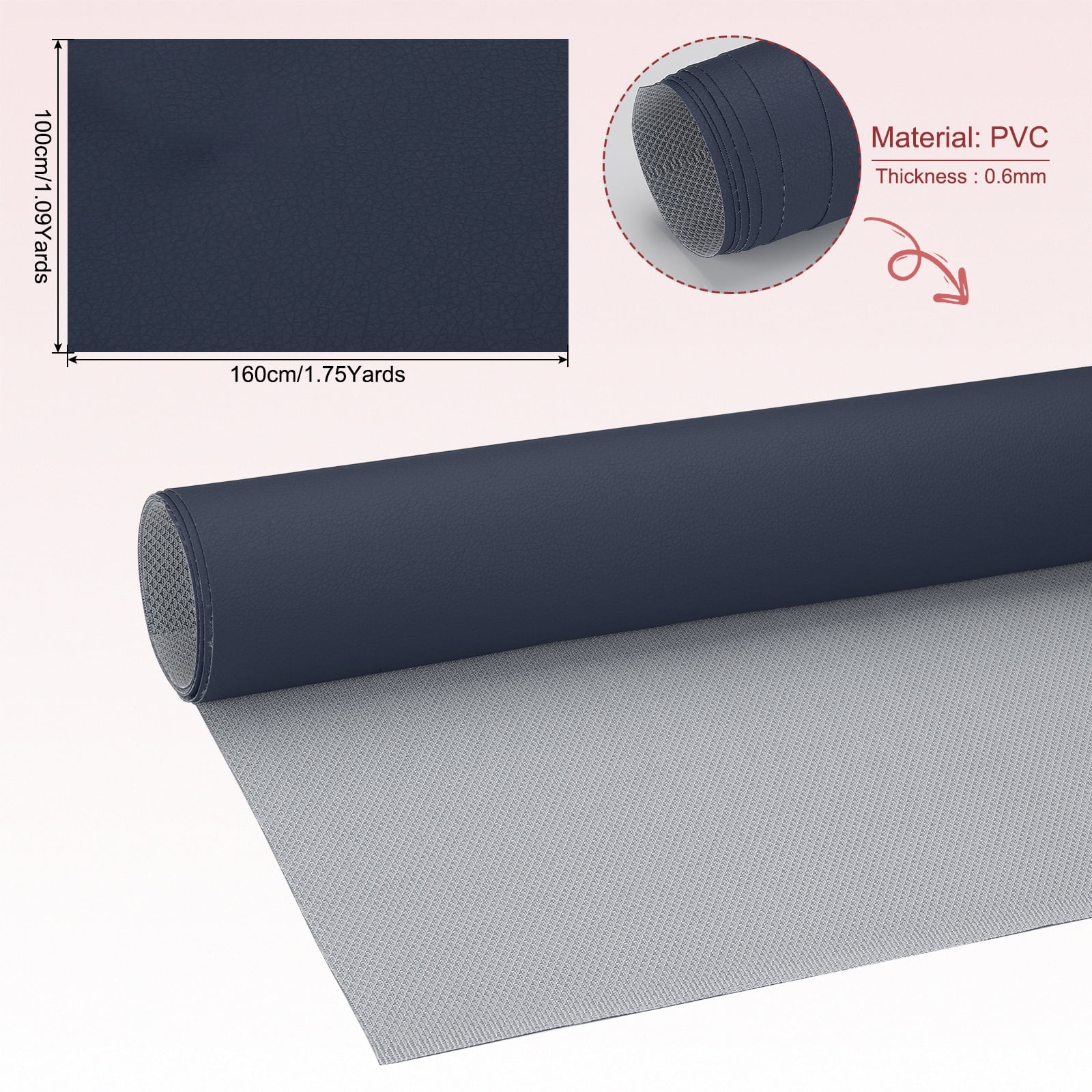 63x39.4in Faux Leather Sheets, Faux Leather Fabric Sheets Vinyl Fabric Synthetic Soft Waterproof for Replacement Upholstery Car, Navy Blue