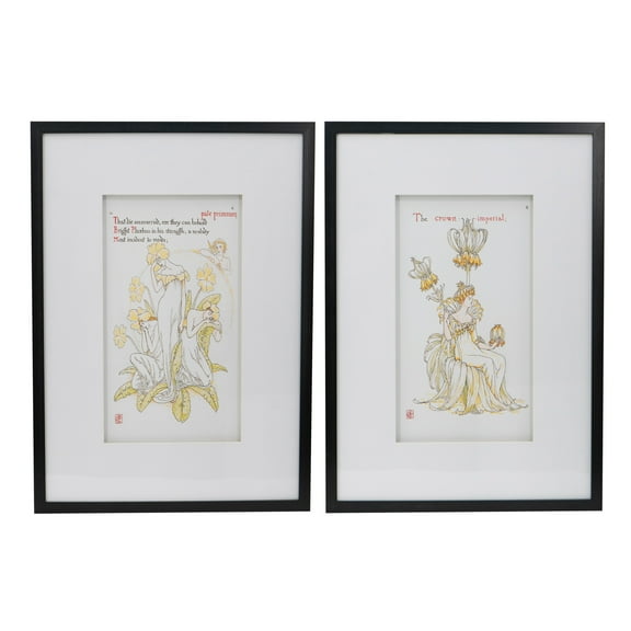 A&B Home Smithsonian - Assorted Florals & Goddesses Framed Wall Art - Set of 2 - Black Frame - White/Yellow