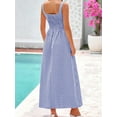 thumbnail image 6 of Women'S 2025 Summer Spaghetti Strap Maxi Dresses Plaid Square Neck A Line Casual Beach Vacation Long Sundress Blue XXL, 6 of 7