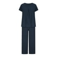 thumbnail image 4 of Summer Hot Saving! ITSUN Women's Outfits Leisure Suit Short Sleeve Round Neck Solid Trousers Casual Two-Piece Suit Blue 5XL, 4 of 5
