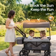 HARPPA Foldable Wagon Stroller for 2 Toddlers with Pull & Push Handle, Canopy, 32.9lbs,Gray