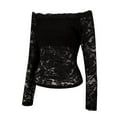 thumbnail image 4 of yunLCZ Womens Long Sleeve Shirts Elegant Fan Shaped Collar With A Straight Neckline Off Shoulder Lace Slim Fit And Slimming T Shirt Long Sleeved Top Spring Summer Outfits 2429, 4 of 4