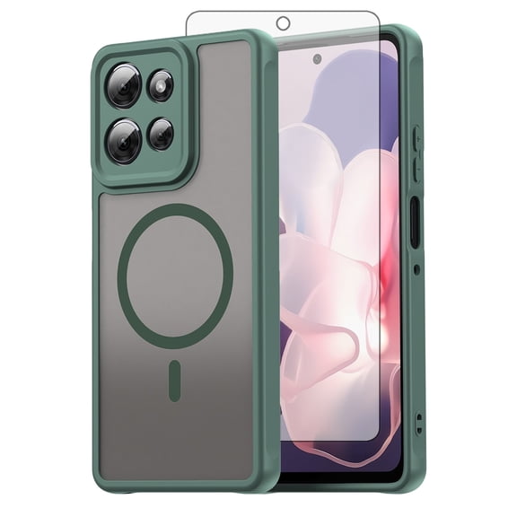 Asuwish Compatible with Motorola Moto G Power 5G 2025 Magnetic Phone Case Translucent Matte Anti-fingerprint Back Military Grade DropProof Shockproof Protective Cover for XT2515-1 Women Men Green