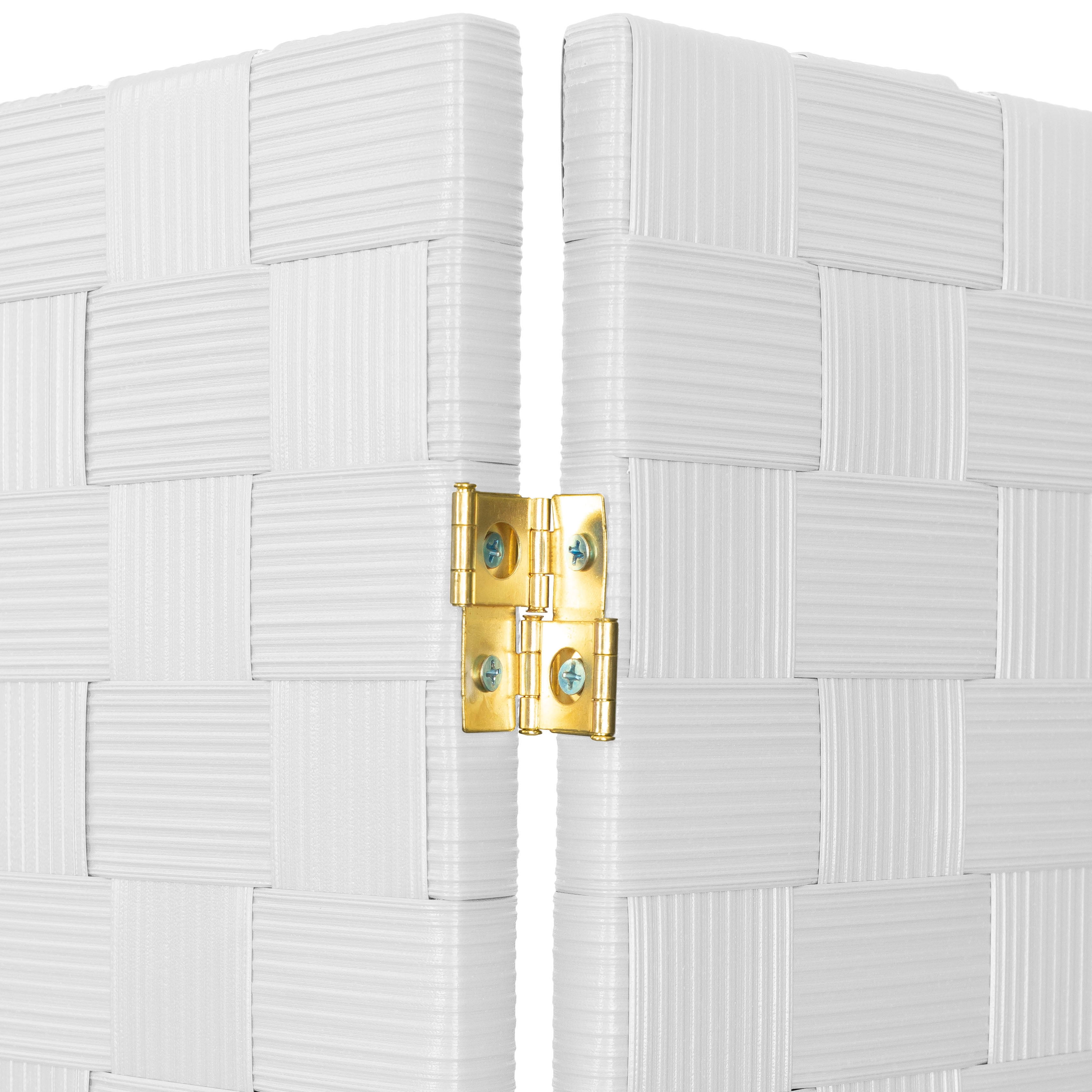 Red Lantern 4 ft. Short Woven Fiber Outdoor All Weather Folding Screen - 4 Panel - White