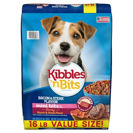 Kibbles ‘n Bits Mini Bits Bacon & Steak Flavor, Dry Small Breed Dog Food, 16-Pound Bag