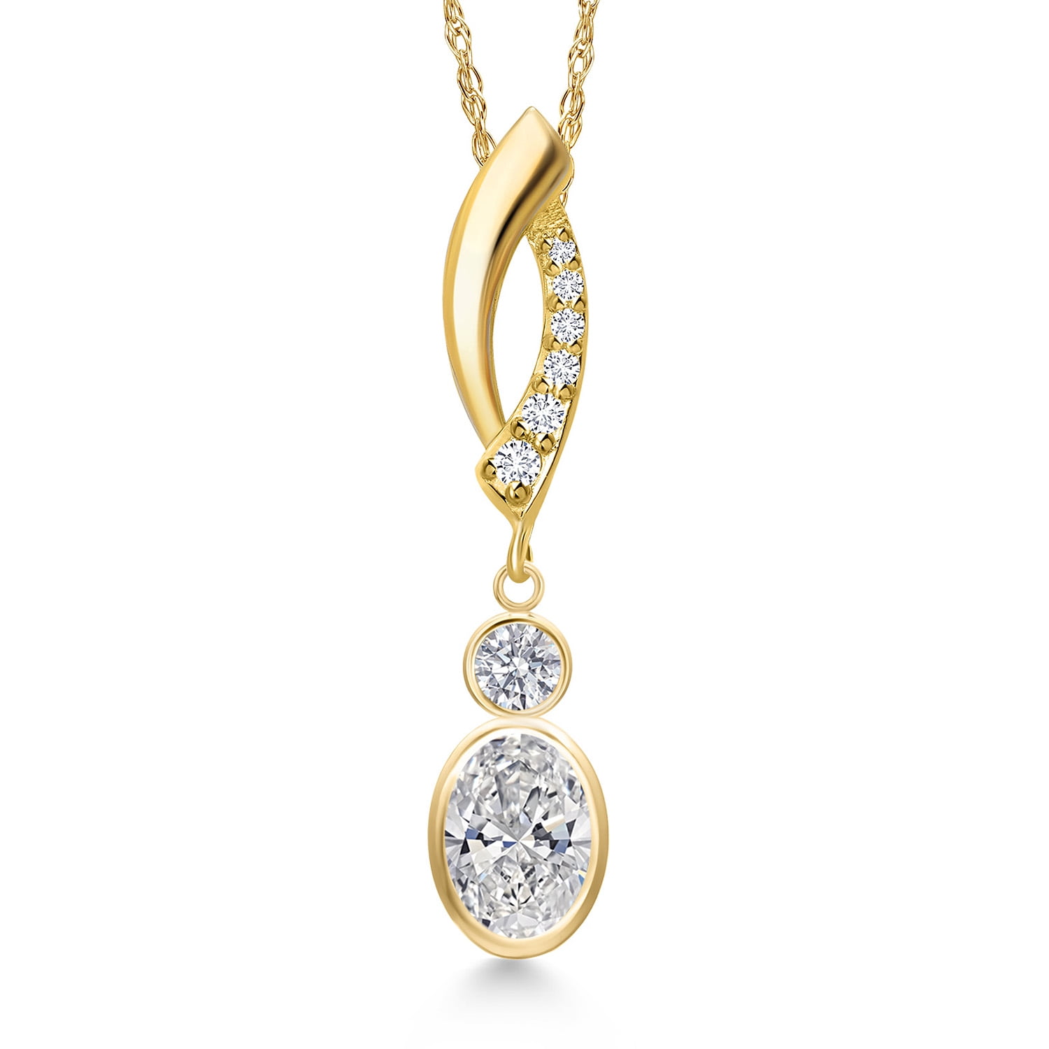 Gem Stone King 14K Yellow Gold DEF Lab Grown Diamond and Lab Grown Diamond Pendant Necklace for Women | 0.87 Cttw | Gemstone April Birthstone | Oval 7X5MM | With 18 inch Chain
