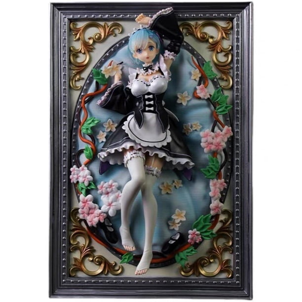 Figura de Anime de 35cm Re:Life In A Different World From Zero, 3D marco de fotos, Rem/Ram, figura de acción Ram/Rem, juguetes para adultos Gong Bohan LED