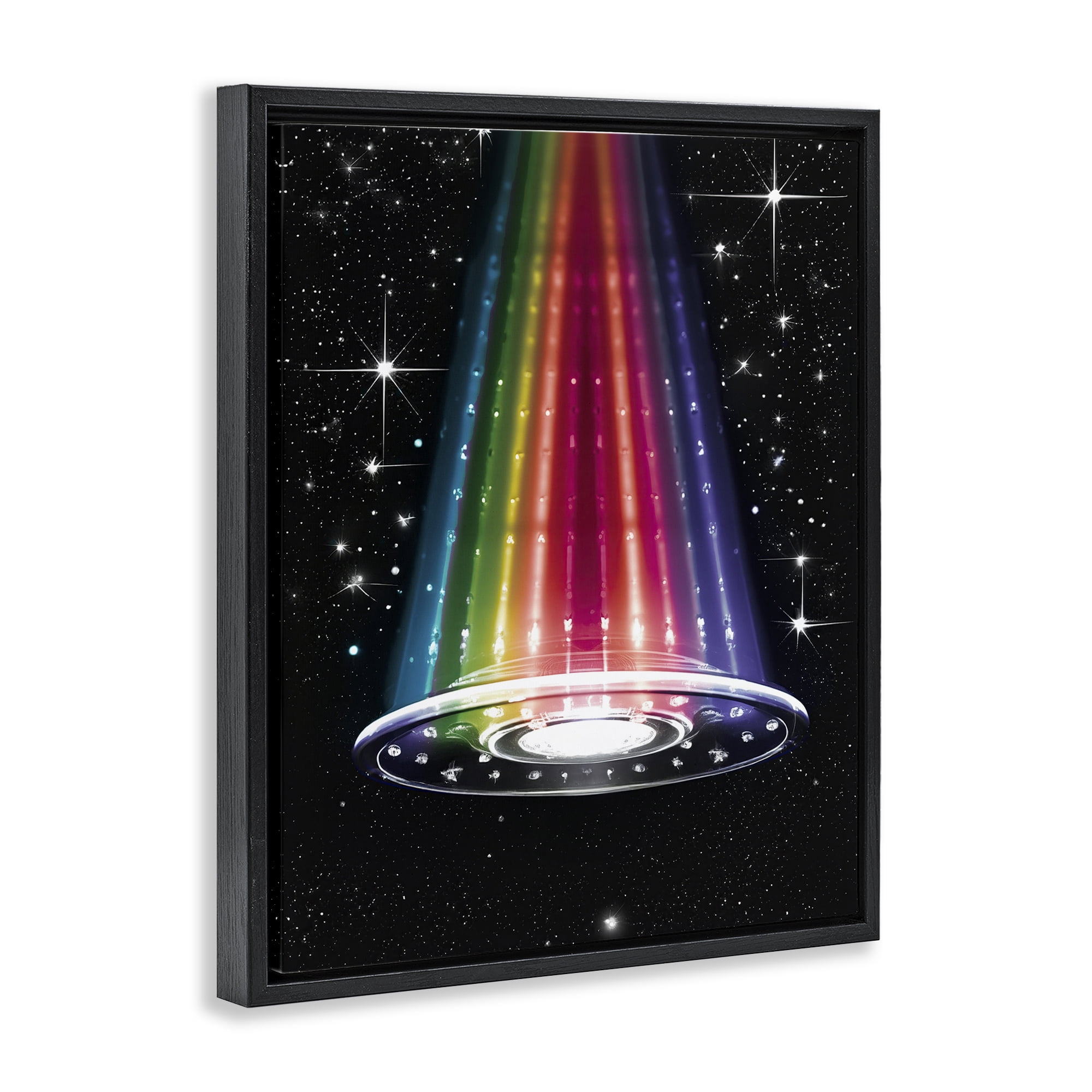 Rainbow Galaxy UFO Black Framed Floater Canvas Wall Art, design by Sasha