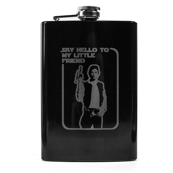 8oz BLACK Say Hello to My Little Friend Flask L1