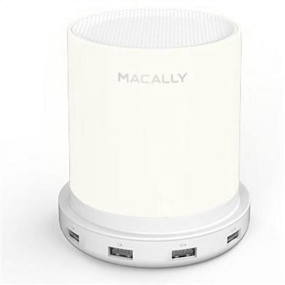 Macally Small Bedside Lamp with USB Port - Smart Touch Lamp with USB Charging Ports - Dimmable Warm White Light - Perfect as LED Bedroom Nightstand Lamp or Bedside Night Light USB Charger - White