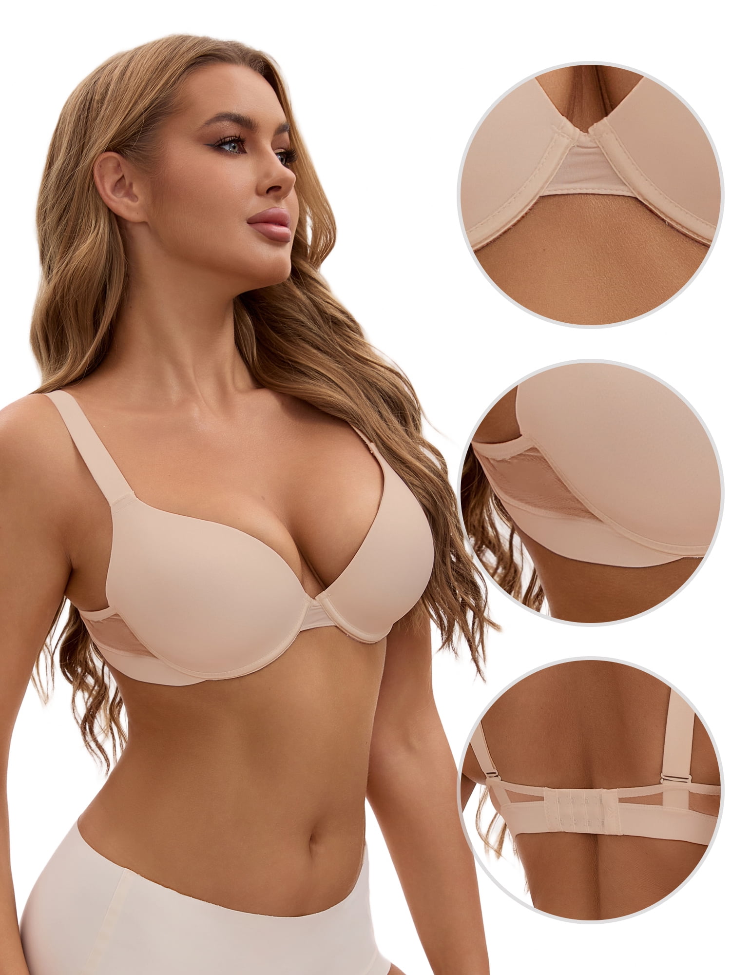 Unique Bargains Women's Push Up Underwire Seamless Soft Bras Beige 36 C