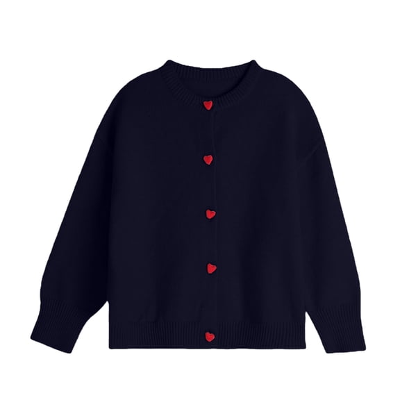 Girls' Cardigan Sweater Cute Heart Buttons Cotton Long Sleeve Crewneck Uniform Sweater for Girls Warm Knitted Cardigan Jacket