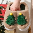 thumbnail image 3 of Xfvqtps Large Size Womens Christmas Fuzzy Slippers Fluffy Slippers Christmas Tree Print Memory Foam Thick Bottom Non Slip Indoor Outdoor House Warm Winter Cozy Slippers Khaki, 3 of 6