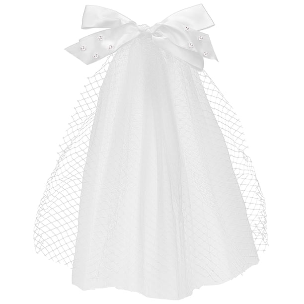 GOOHOCHY Elegante velo de novia con lazo de perlas de imitación, tul de malla, velo corto de encaje para bodas, compromisos, eventos, fiestas de graduación, blanco