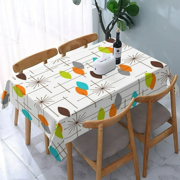 Vintage Mid Century Atomic Pattern Rectangle Tablecloth Holiday Party Decor Reusable Waterproof Table Covers Kitchen Table Decor